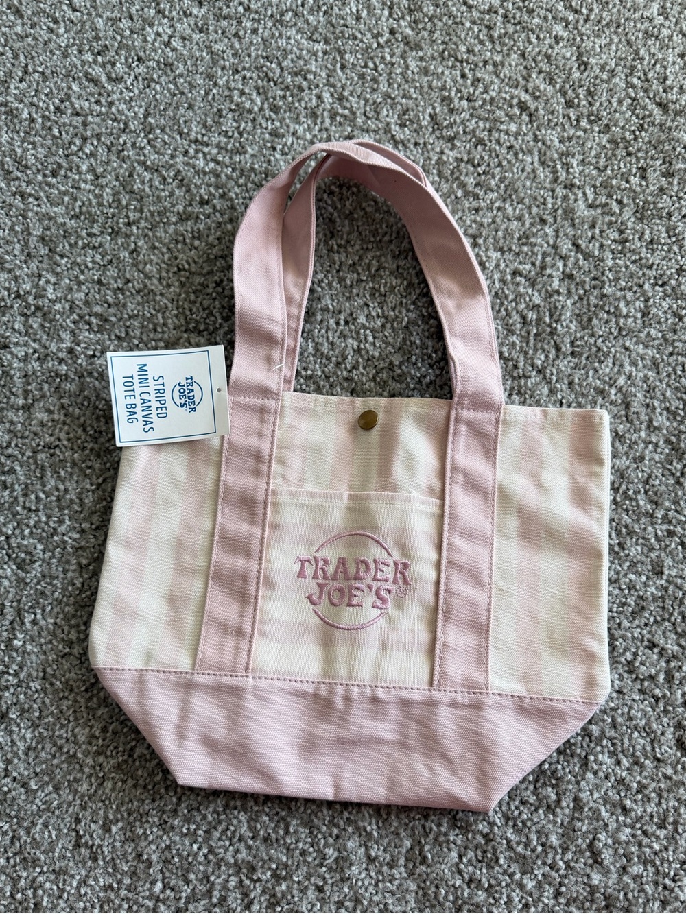 Trader Joe’s Pink Striped Canvas Tote with Logo Embroidery